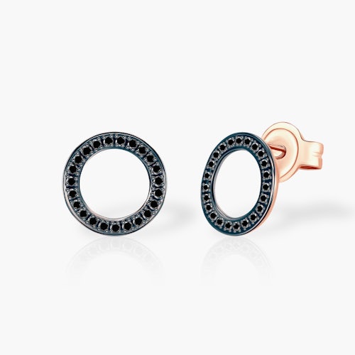 Kolczyki koła Savicki: różowe złoto, czarne diamenty